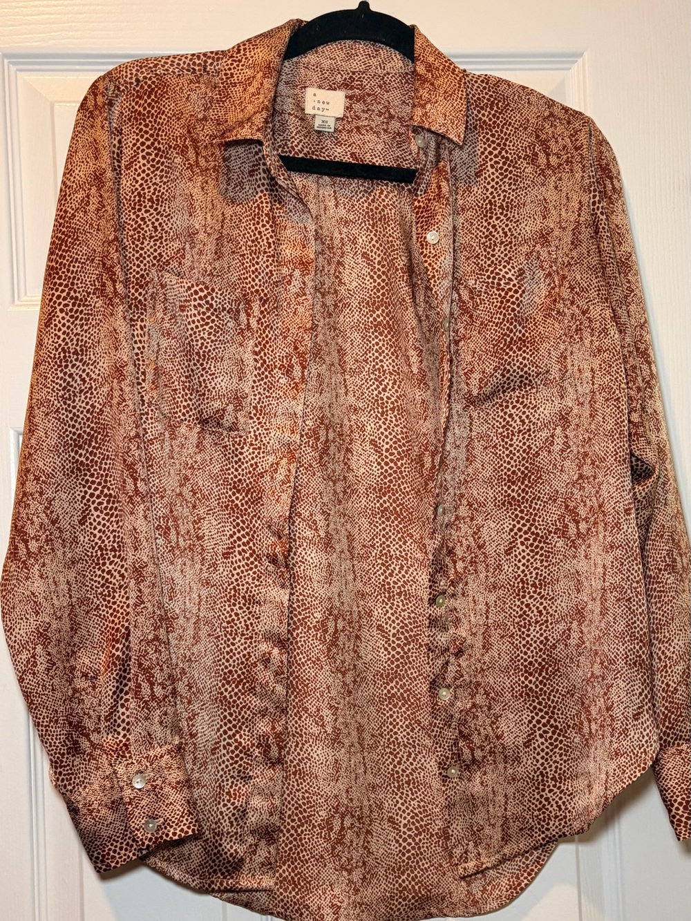 Women's Rust Brown Patterned Button-Down Blouse